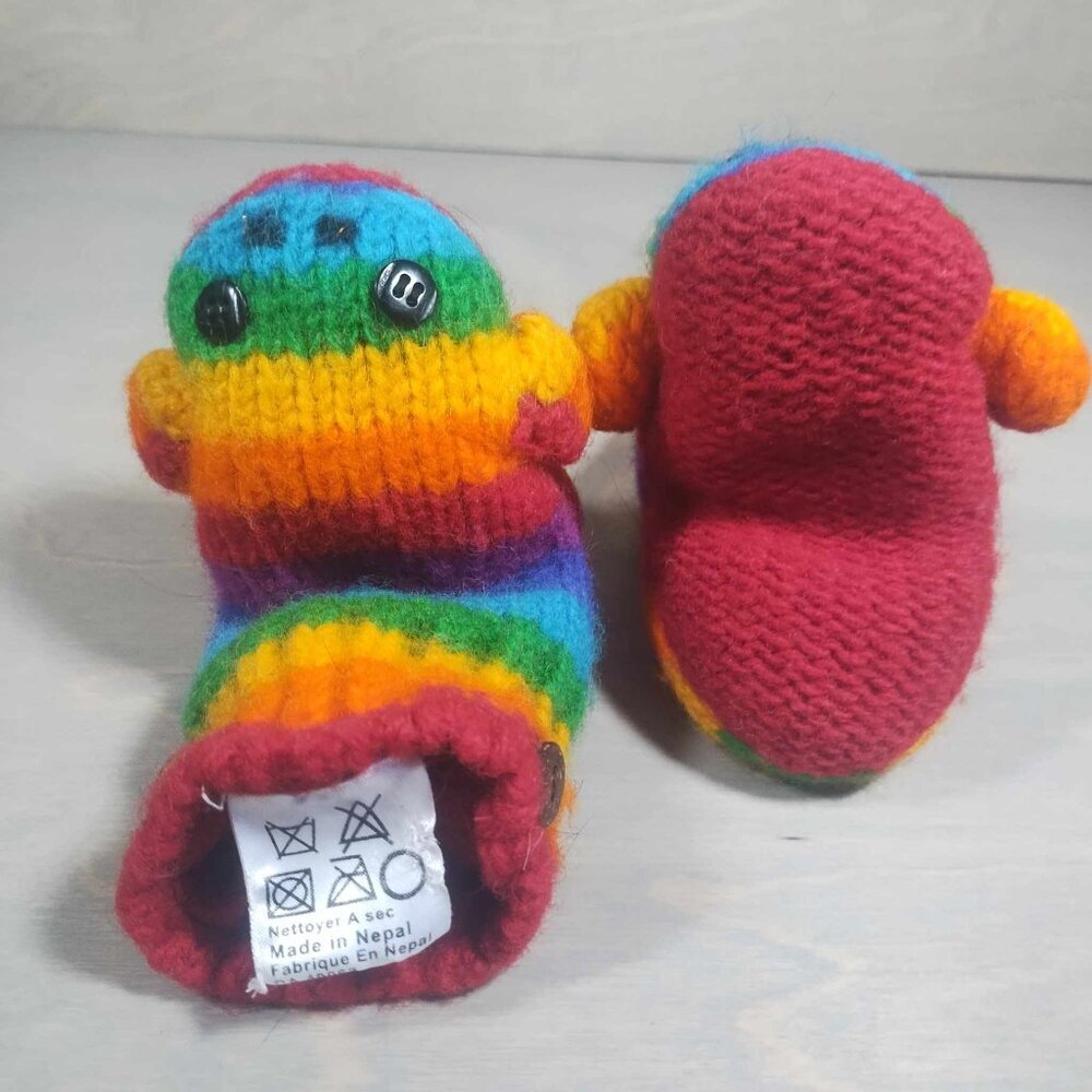 Knitwits sock monkey rainbow gloves 100% wool exterior pride warm size 2-4t